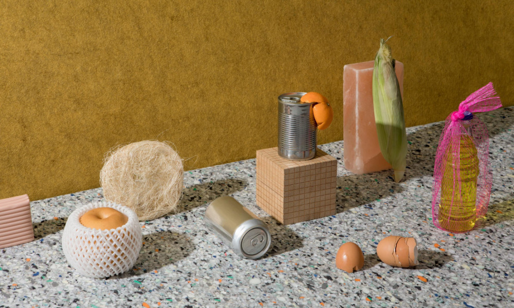 Different natural and man made packaging materials from a metal can, to bottle, to eggshells