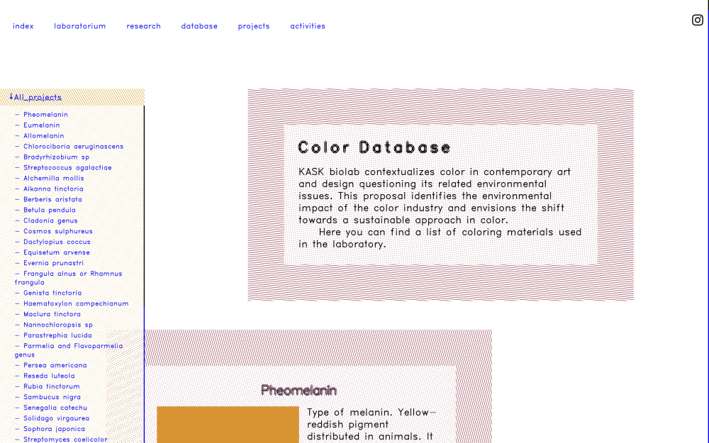 Screenshot of the Laboratorium website featuring the color database.
