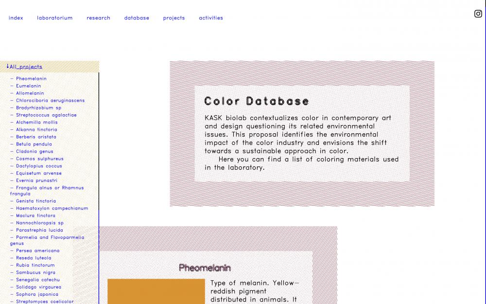 Screenshot of the Laboratorium website featuring the color database.